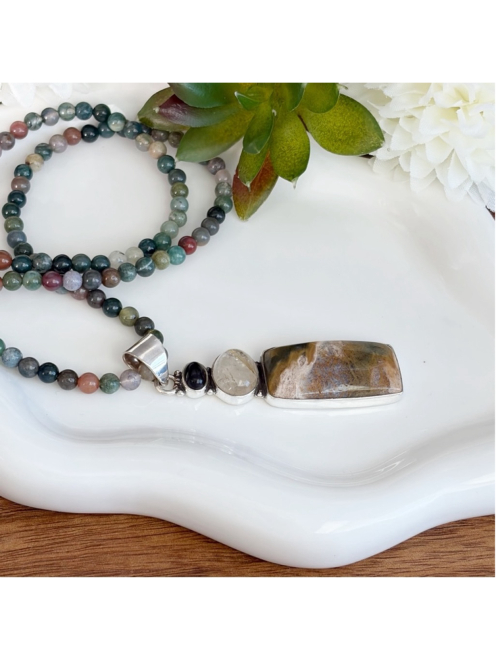 Onyx Golden Rutile Quartz Ocean Jasper Pendant Necklace Jewelry Set Lot New 925 - Picture 6 of 8